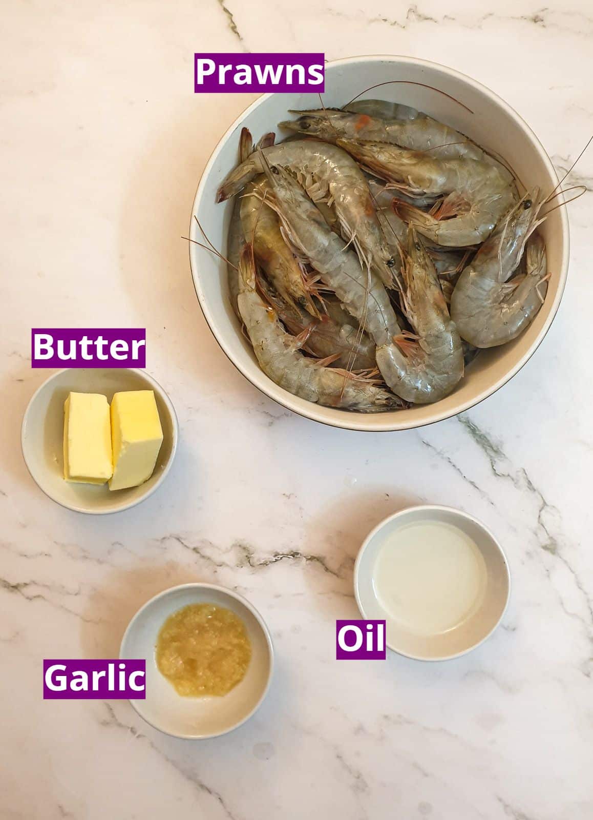 Ingredients for garlic butter prawns