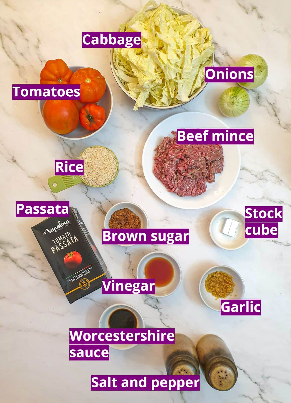 Ingredients for unstuffed cabbage rolls.