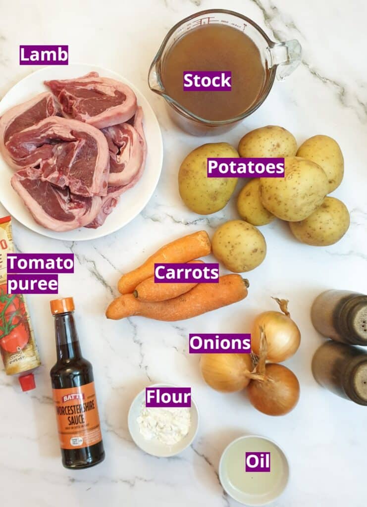 Ingredients for lancashire hotpot.