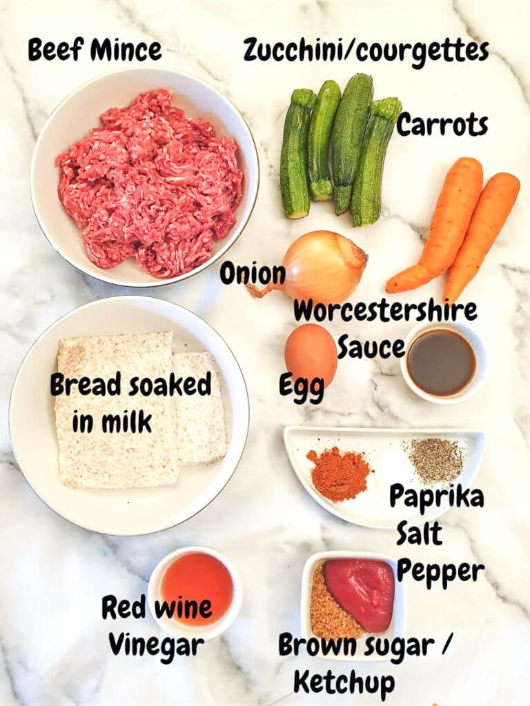 Ingredients for making a meatloaf.
