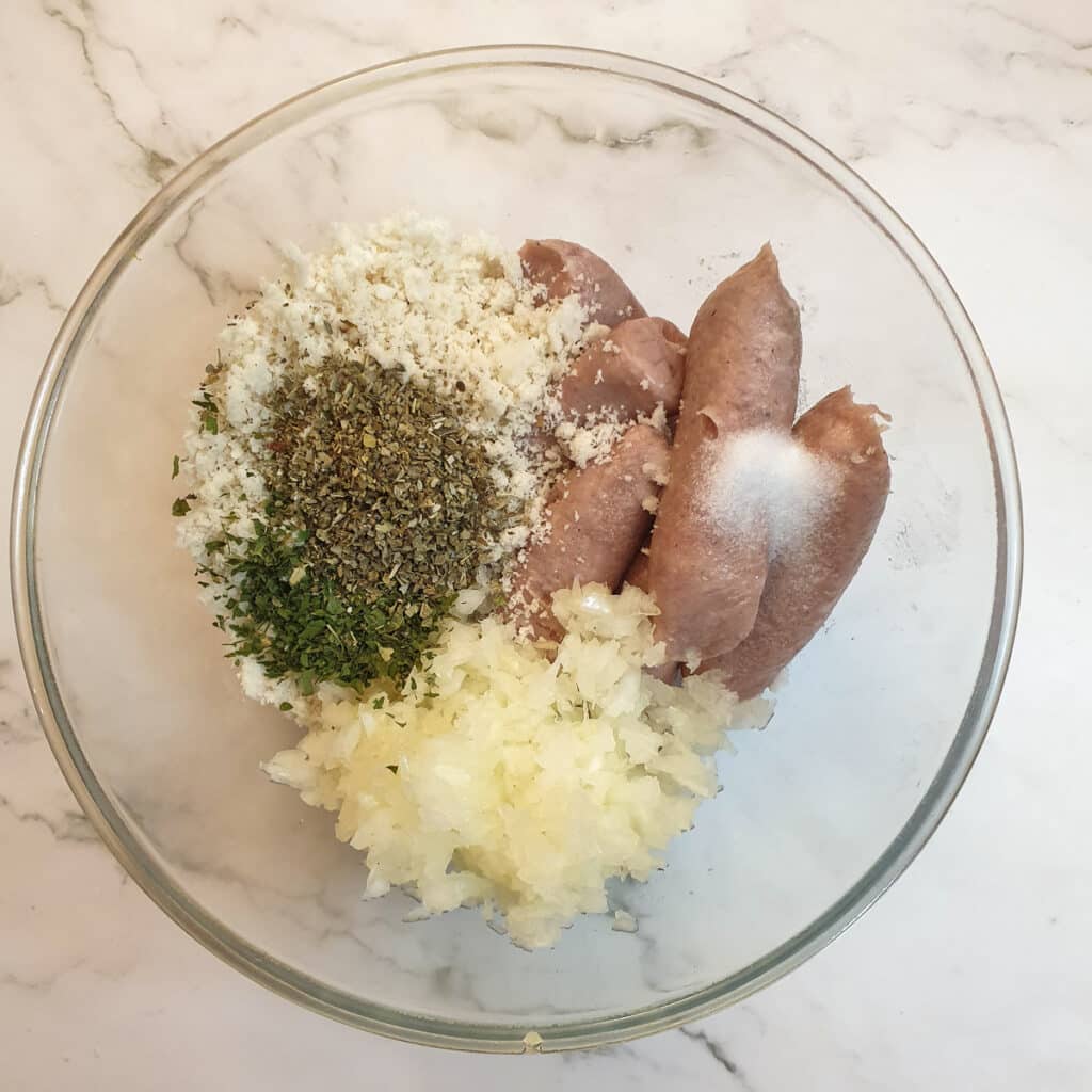 Ingredients for the stuffing in a bowl.