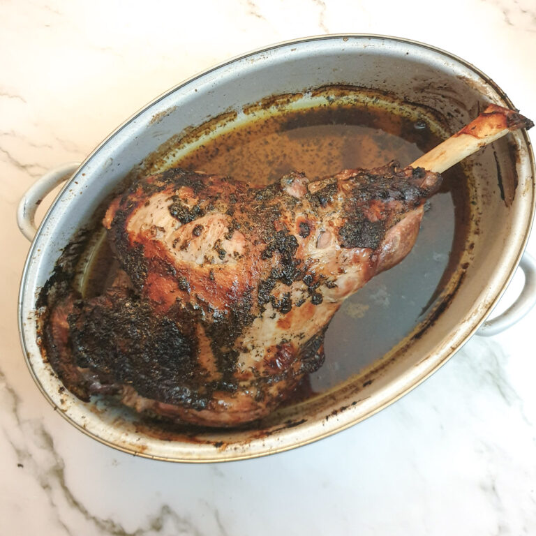 Minted Roast leg of lamb - with homemade gravy - Foodle Club