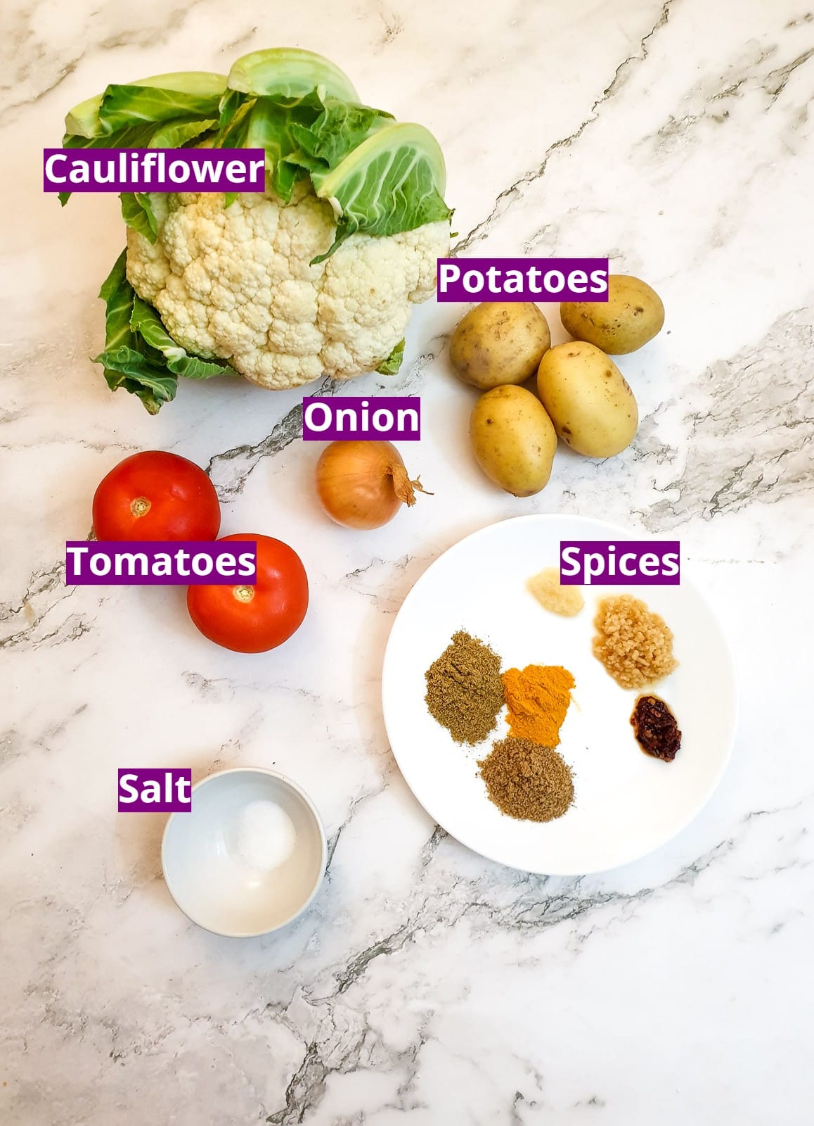 Ingredients for aloo gobi.