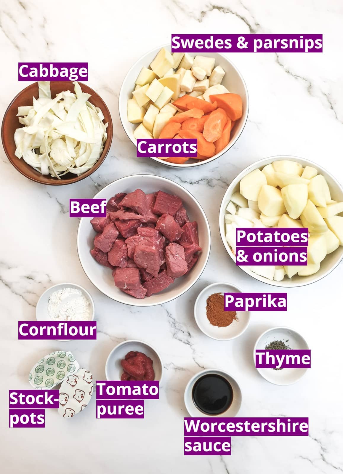 Ingredients for easy beef stew made in a Ninja pressure cooker.