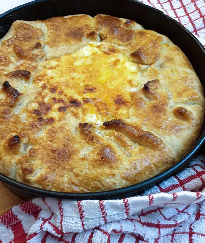 Close up of the baked Tex Mex beef pie.