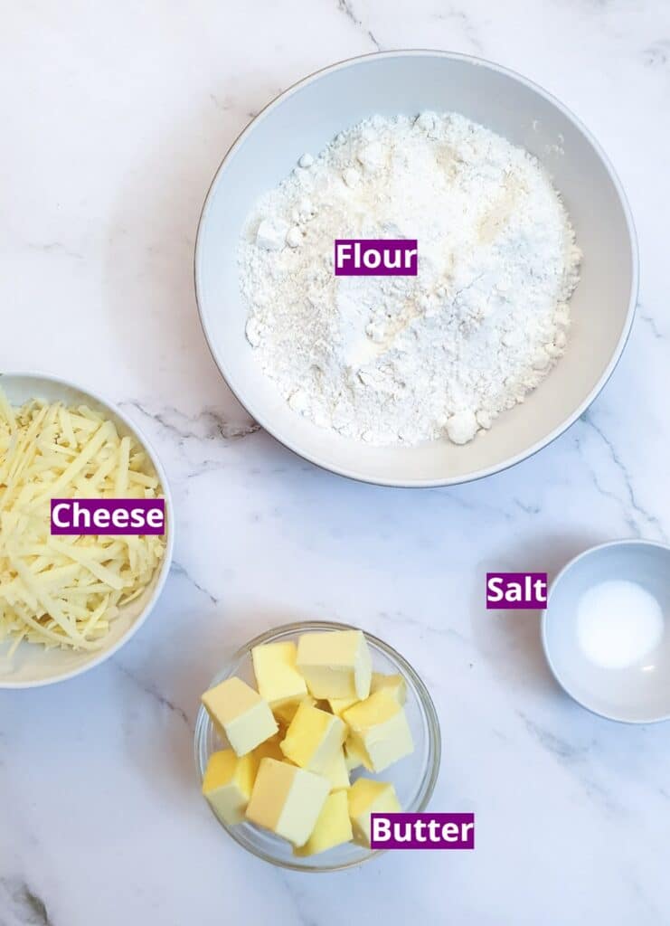Ingredients for the cheesy pastry.