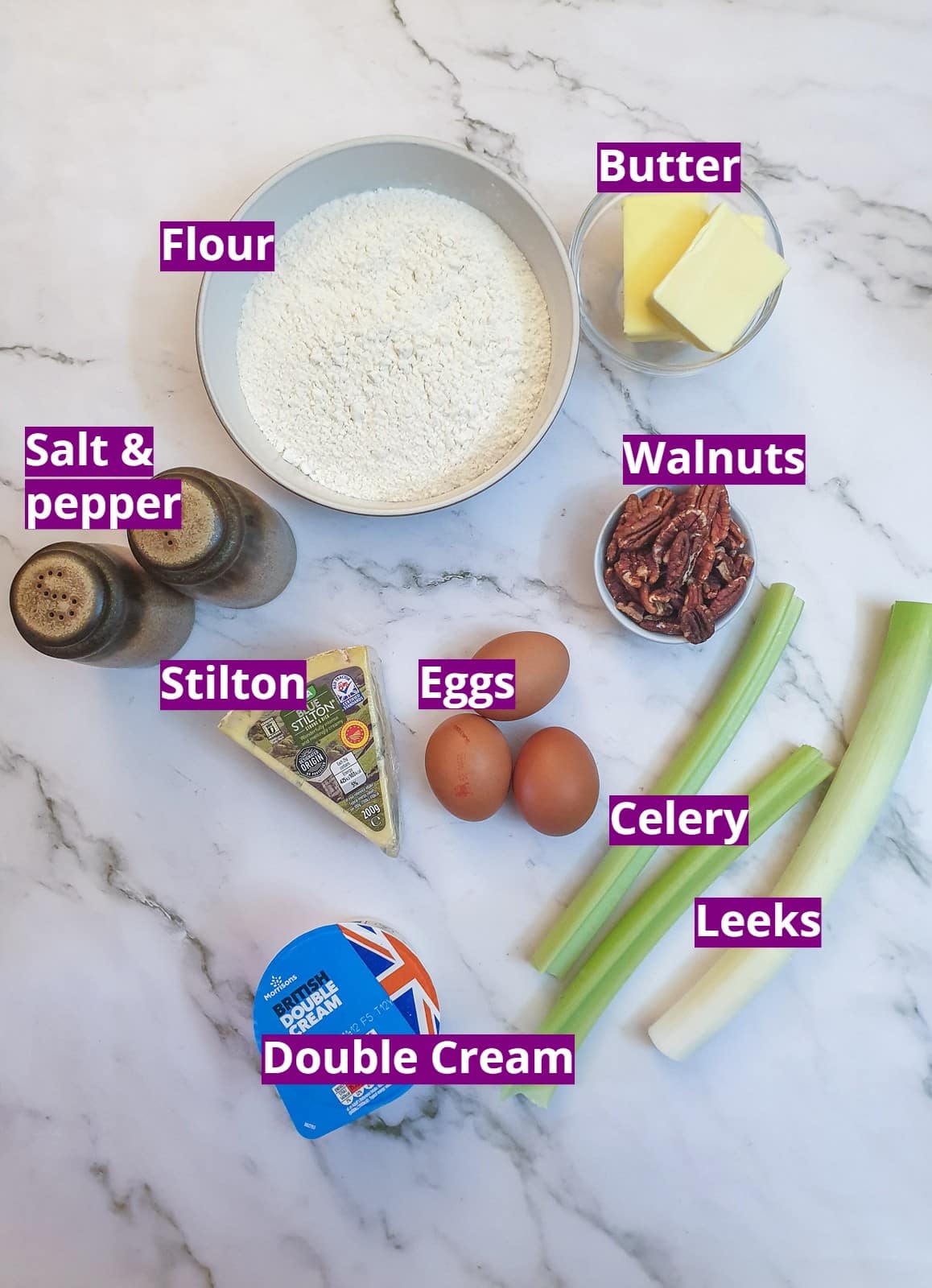Ingredients for stilton and walnut tarts.