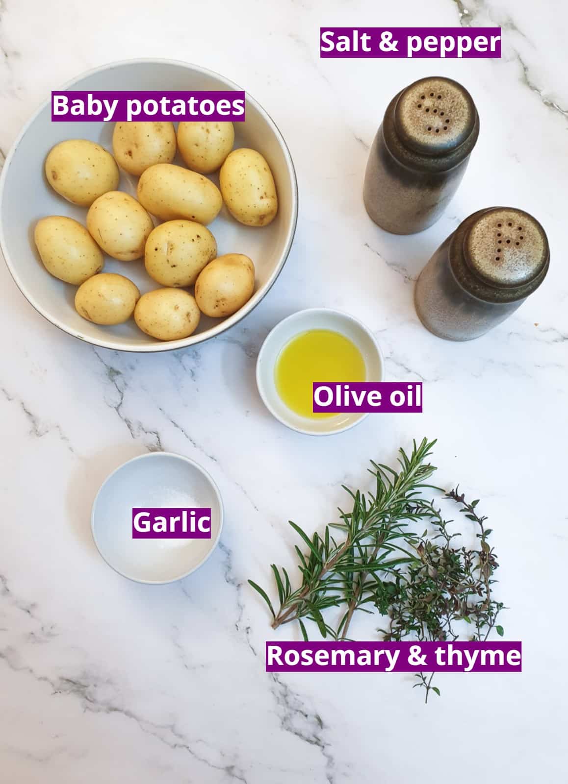 Ingredients for crispy roast baby potatoes.