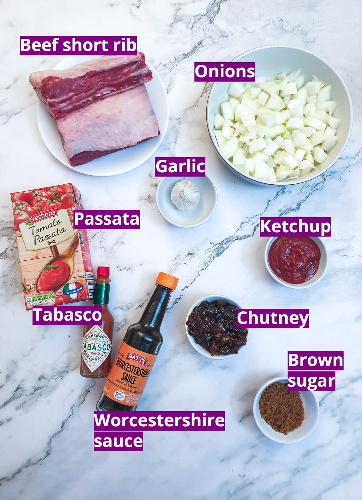 Ingredients for slow-cooker beef short ribs with monkey gland sauce.