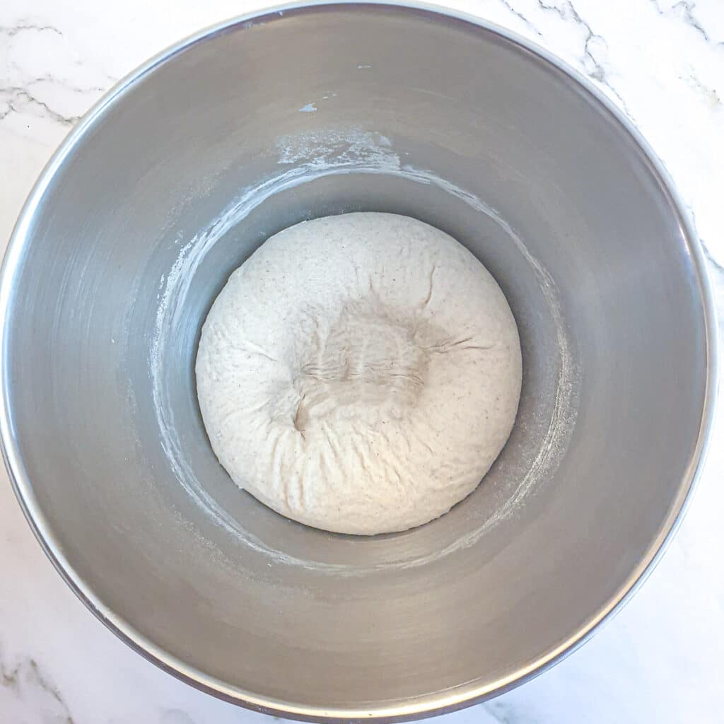 Pizza dough being punched down to let out the air.