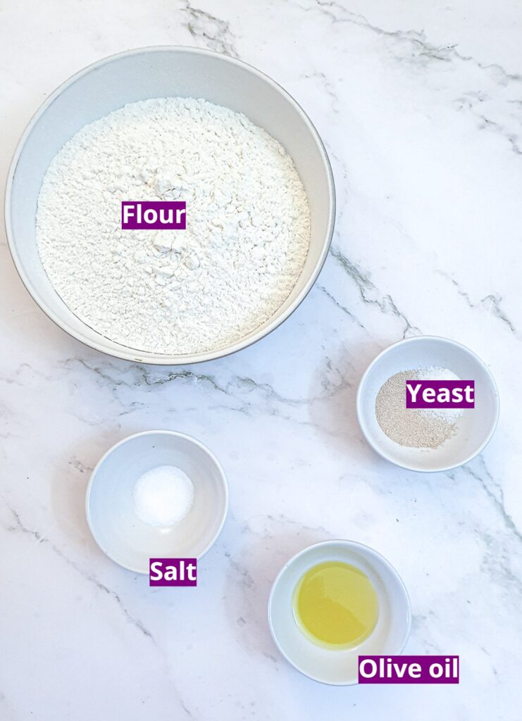 Ingredients for pizza dough.