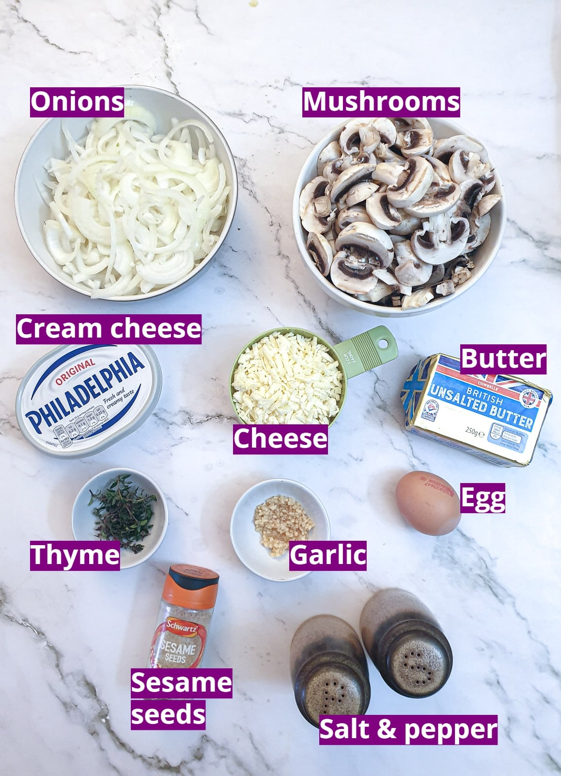 Ingredients for mushroom galette fillling.