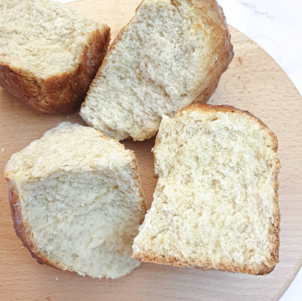 Close up of sliced buttermilk rusks before they have been dried out.