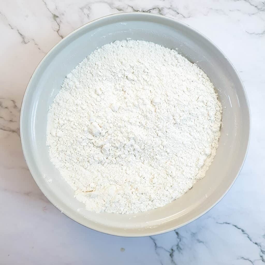 Flour in a mixing bowl