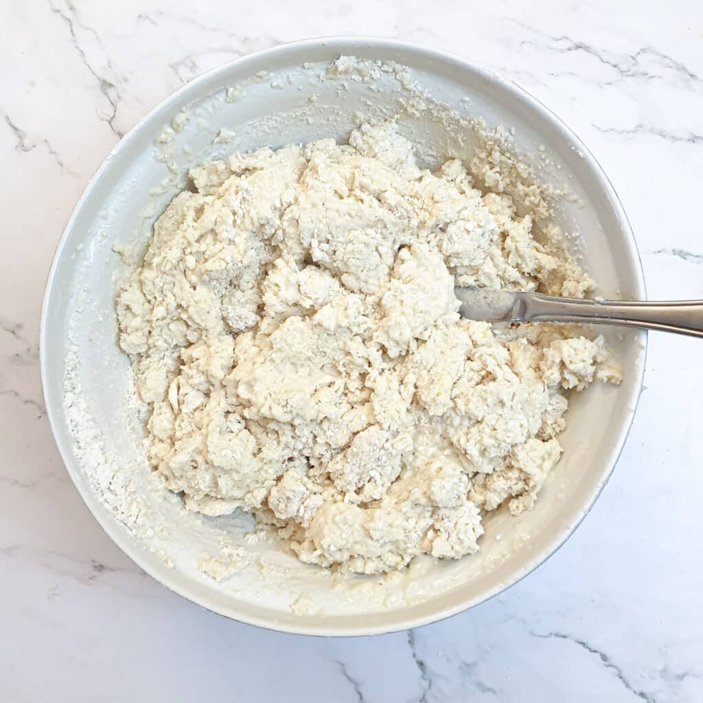 Buttermilk rusk dough being mixed together.