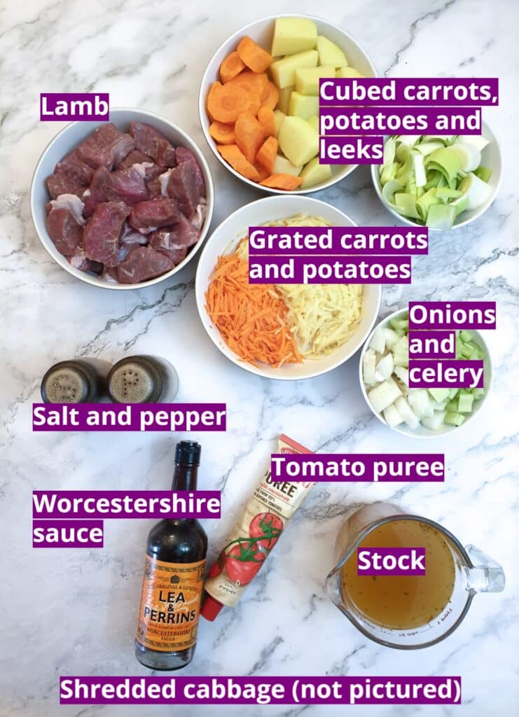 Ingredients for pressure cooker lamb stew.