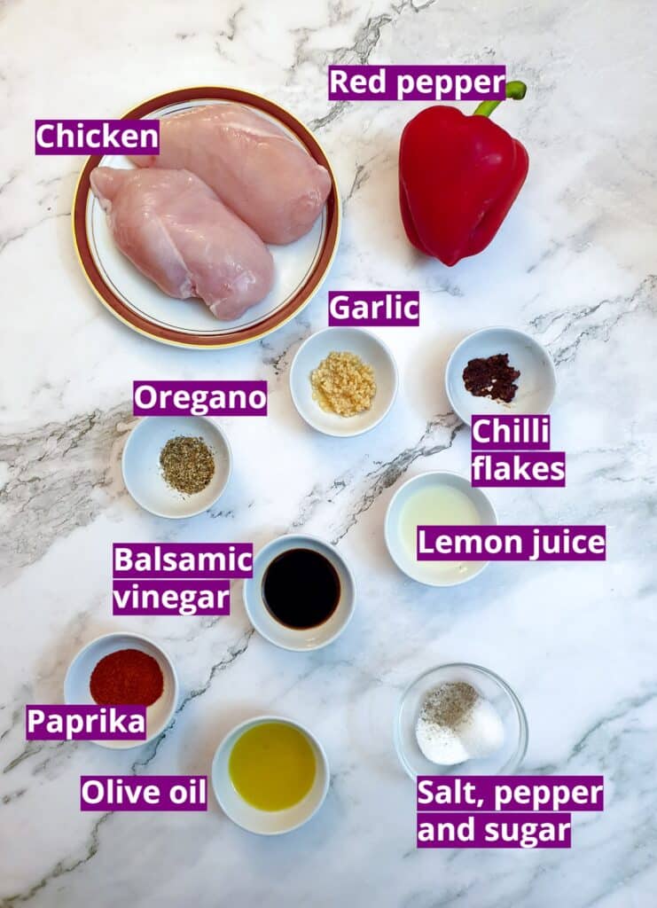 Ingredients for oven-baked peri-peri chicken.