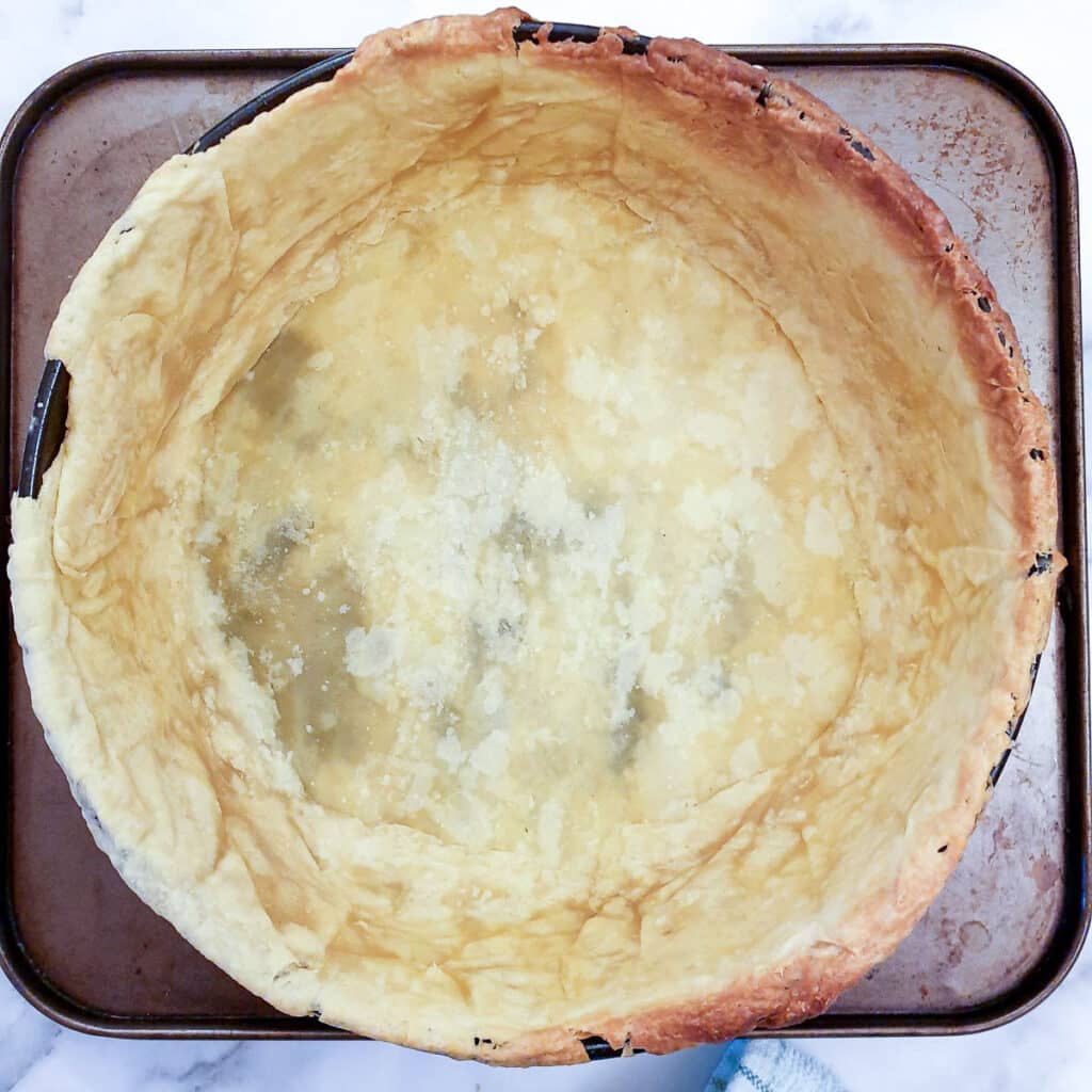 Half-baked pastry in a springform pan.