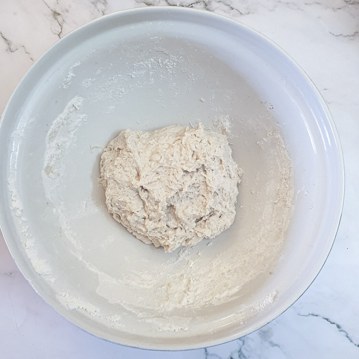 Flour, yeast and water mixed together to form a soft sticky dough.