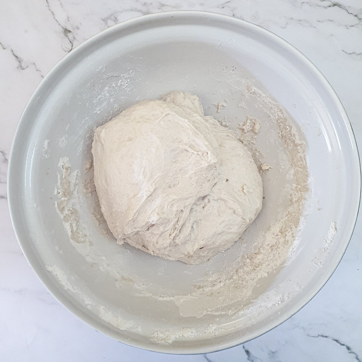 Ciabatta dough ready for forming into rolls.