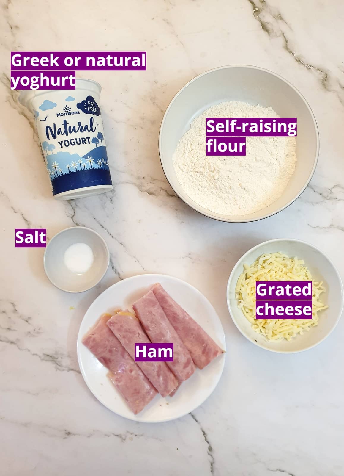 Ingredients for ham and cheese pinwheels.