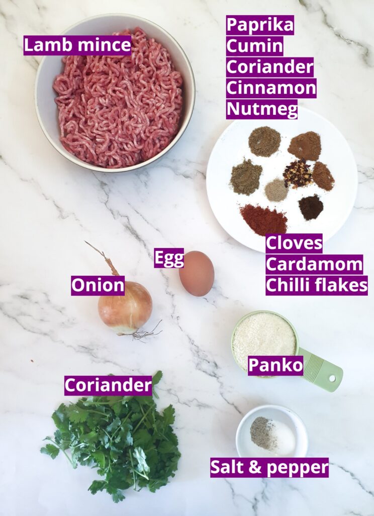 Ingredients for Moroccan lamb meatballs.