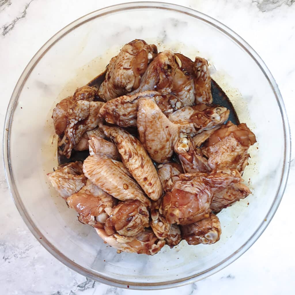 Chicken wings in a honey and soy marinade.