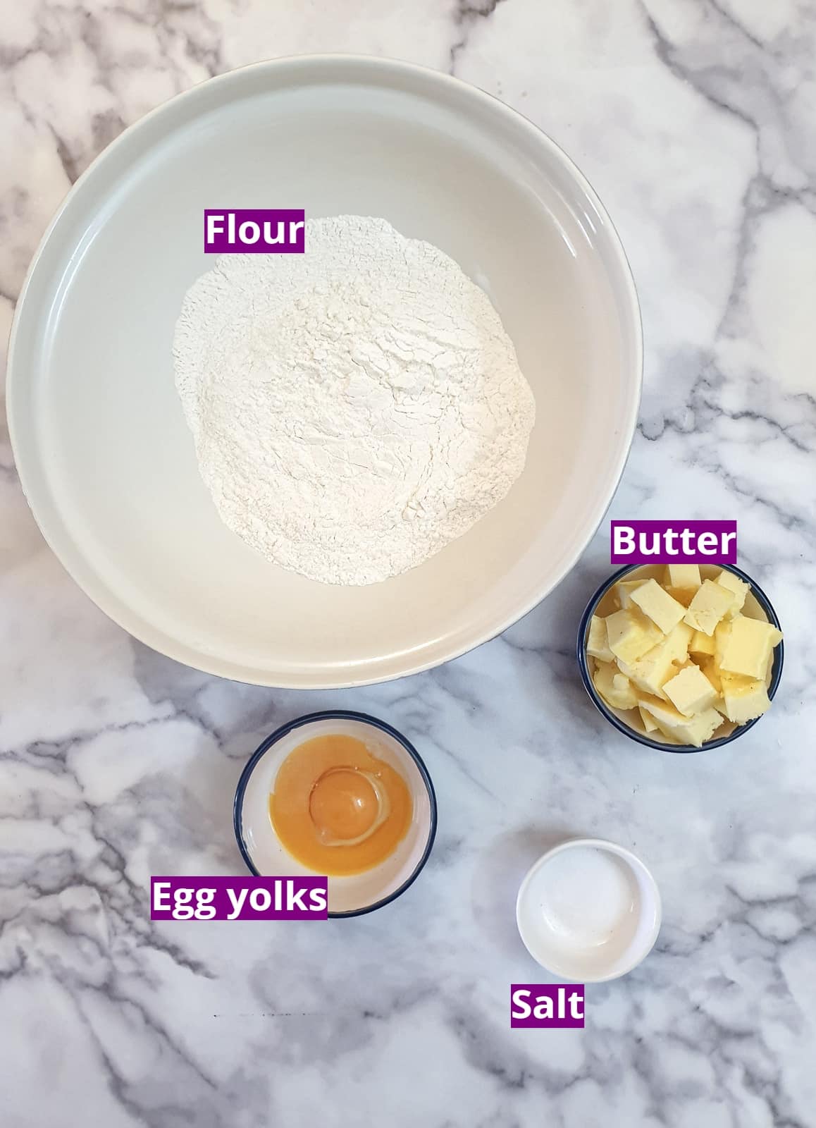 Ingredients for making shortcrust pastry.