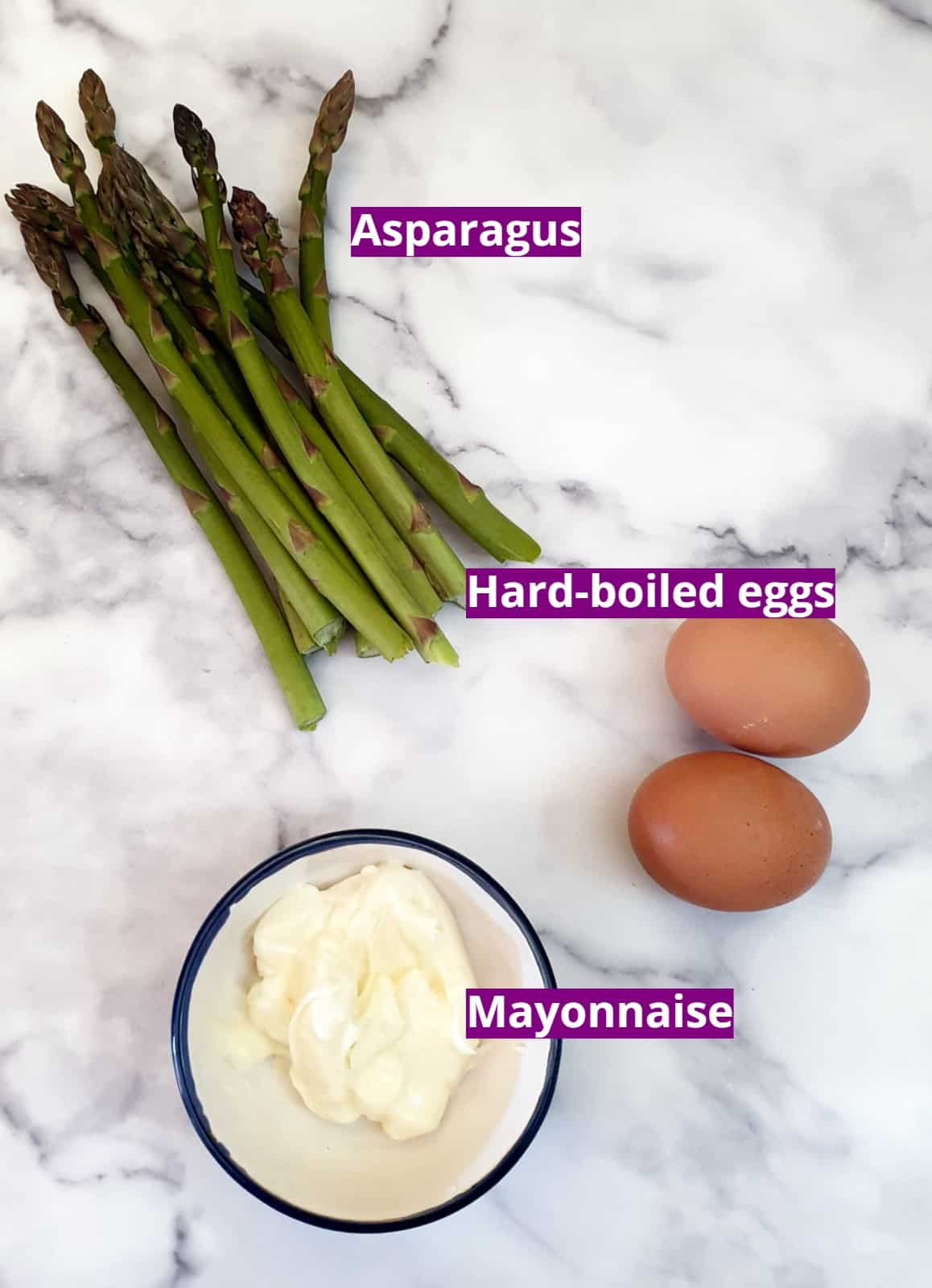 Ingredients for egg and asparagus salad.