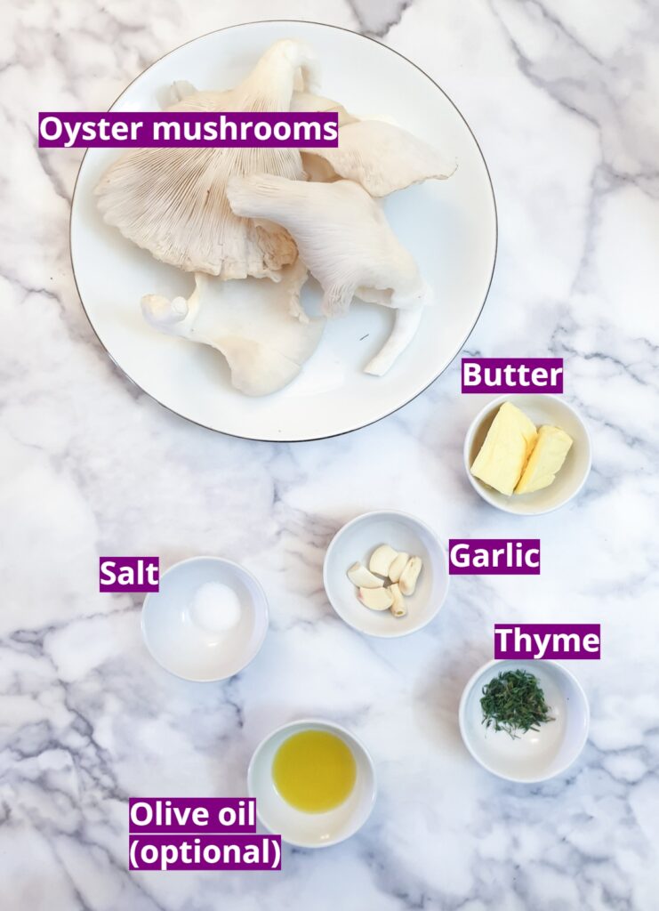Ingredients for garlic oyster mushrooms.