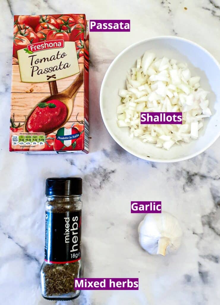 Ingredients for marinara sauce.