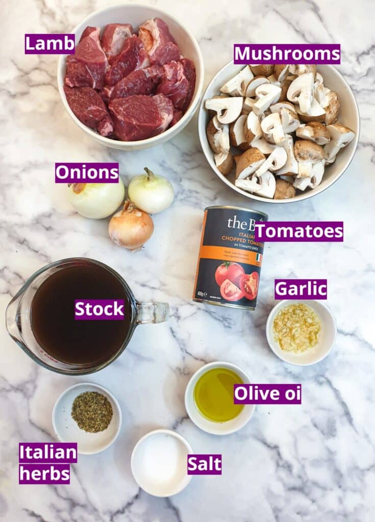 Ingredients for slow cooker lamb ragu.