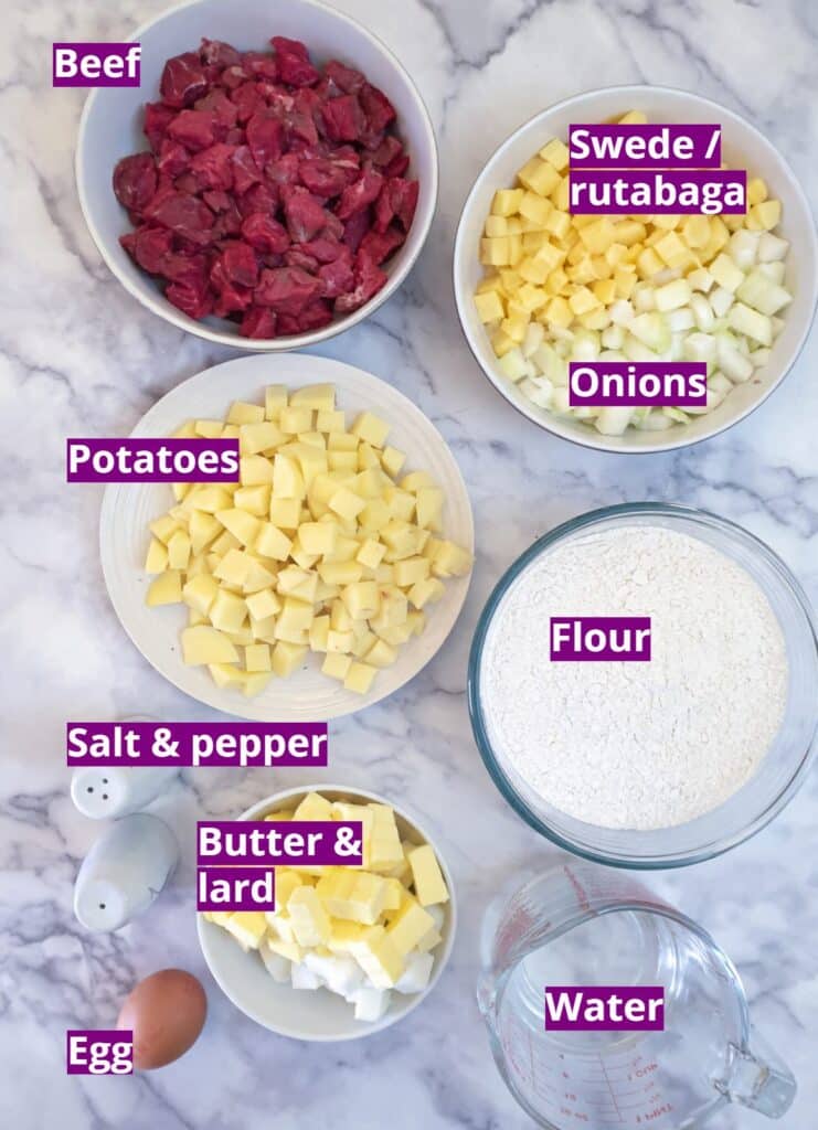 Ingredients for Cornish pasties.