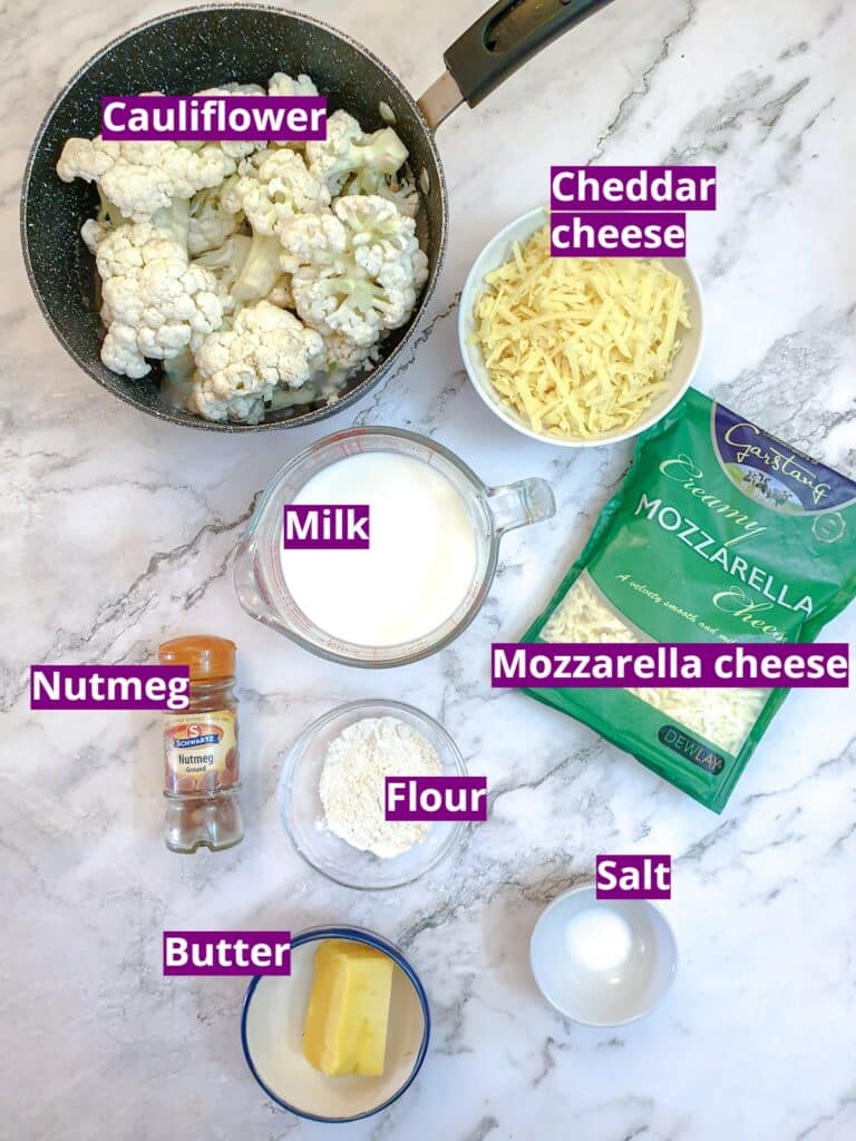 Ingredients for easy cauliflower cheese