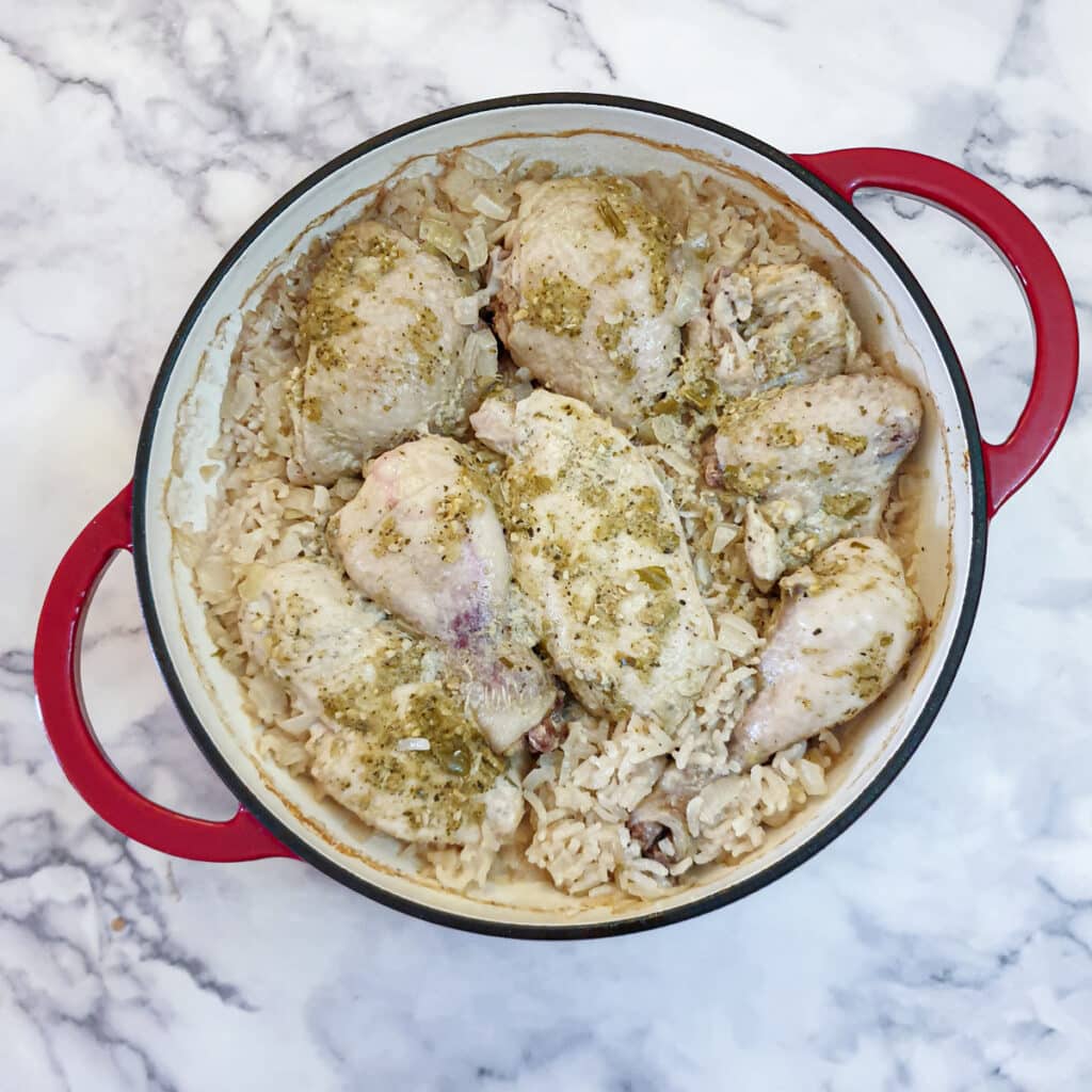 Cooked Thai chicken casserole before being browned.