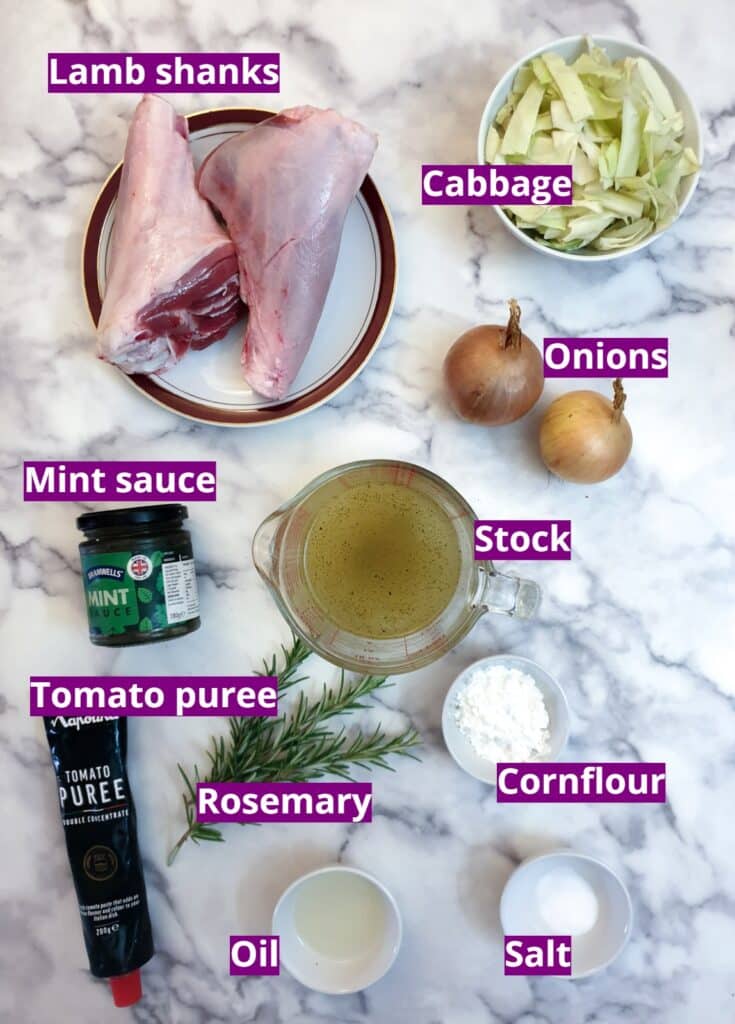 Ingredients for minted lamb shanks.