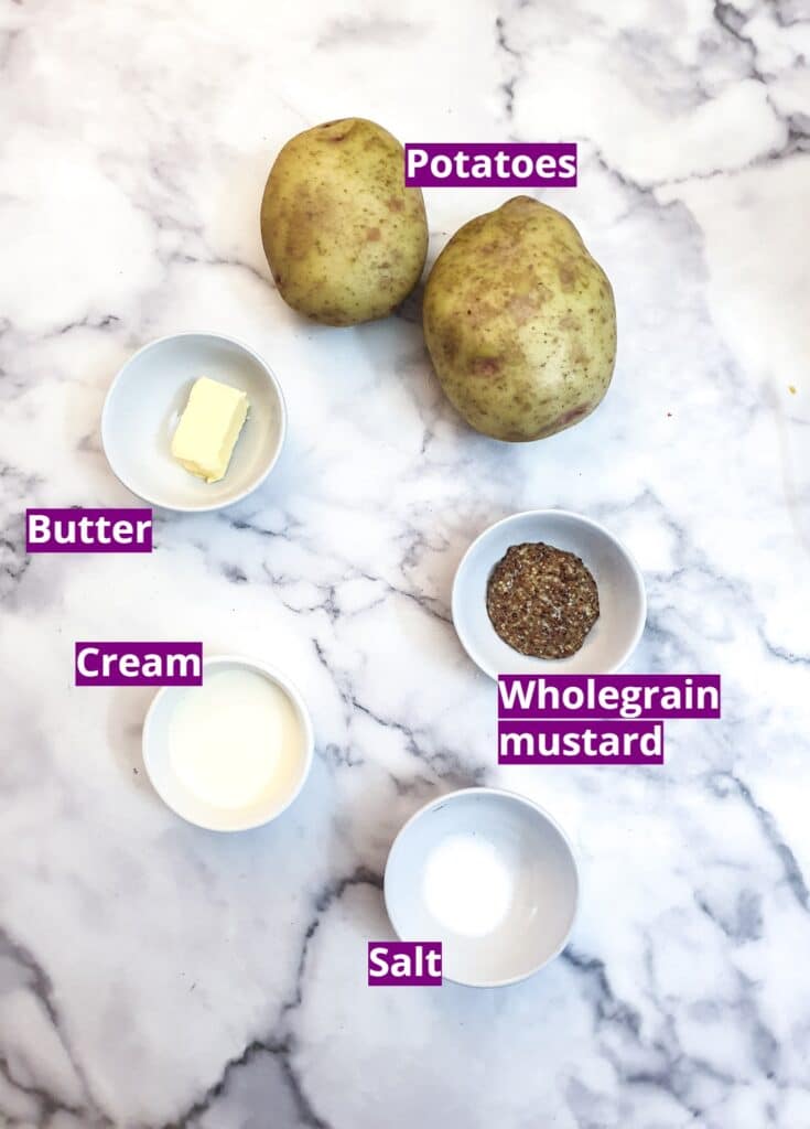 Ingredients for mustard mashed potatoes.