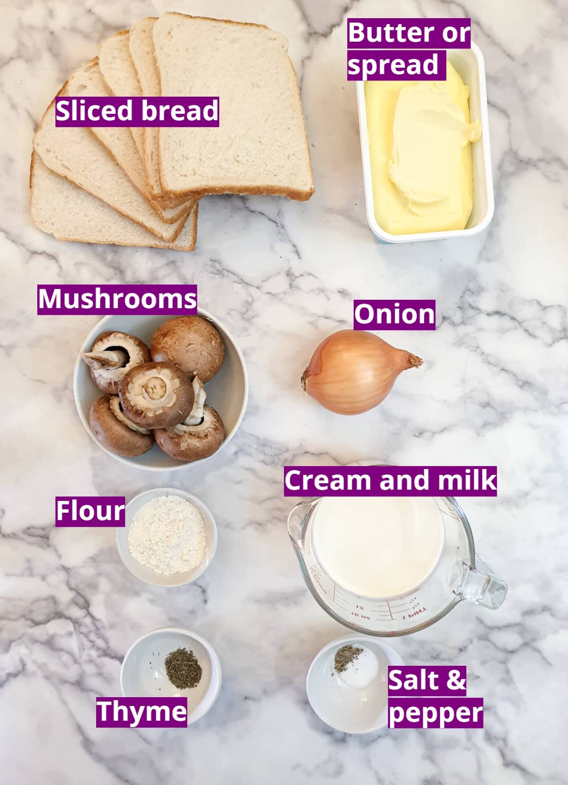 Ingredients for toasted mushroom breadcups.