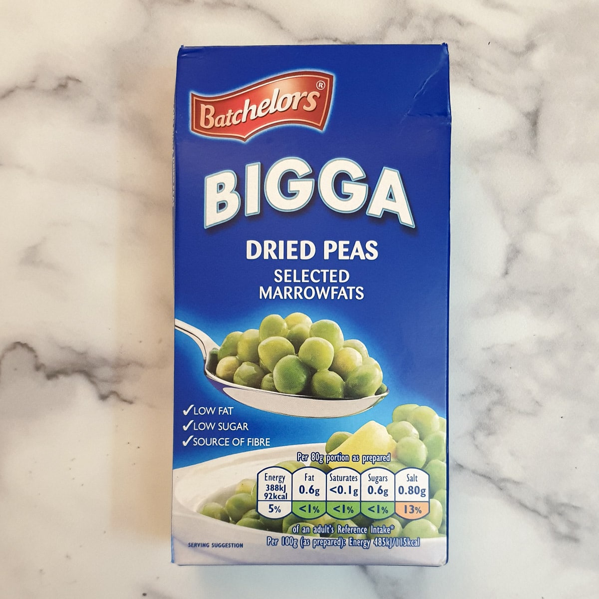 A packet of dried marrowfat peas.