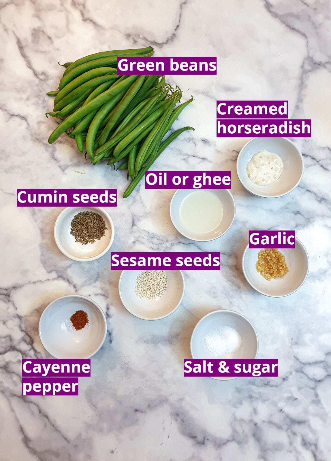 Ingredients for Indian-style green beans.