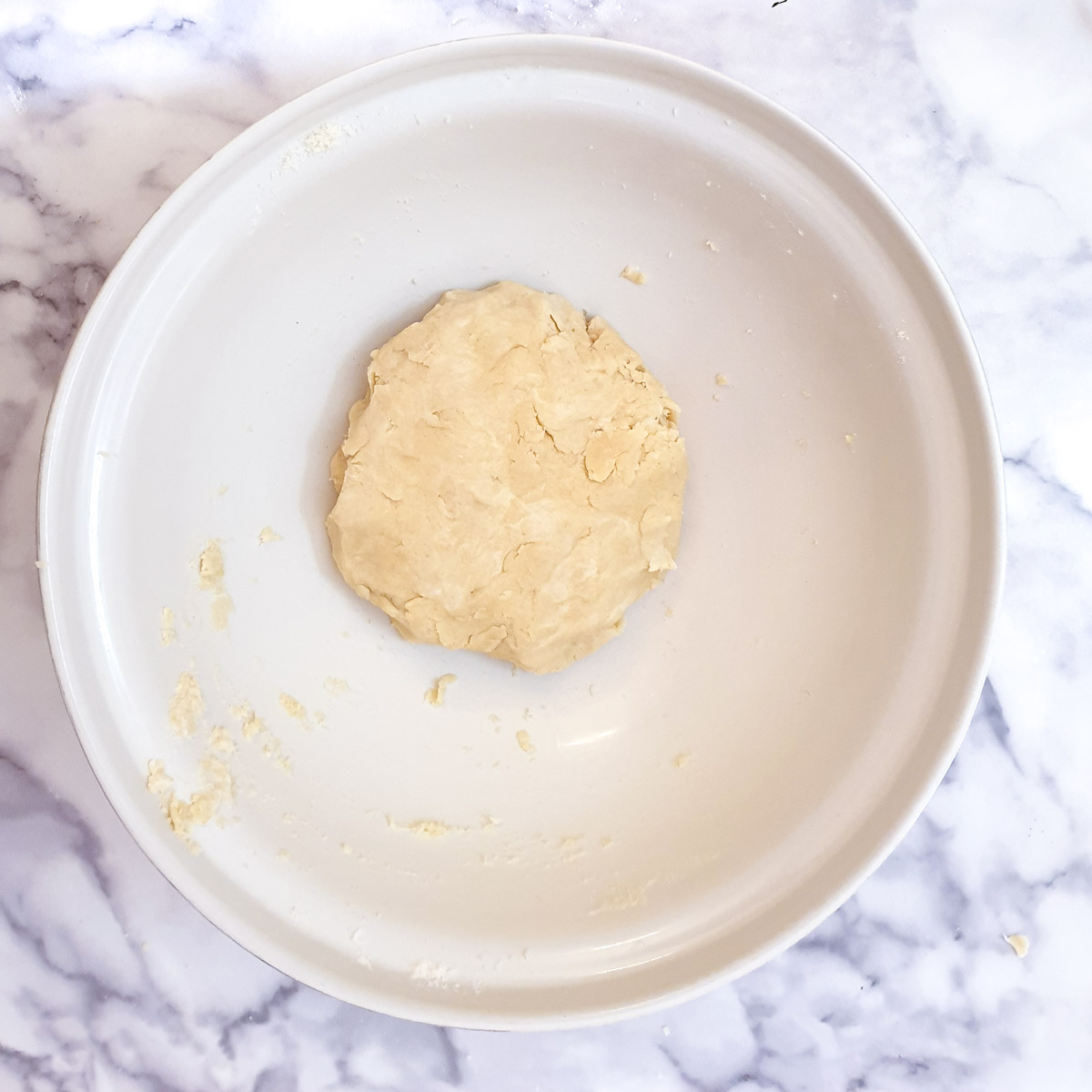 Fully mixed dough in a mixing bowl.