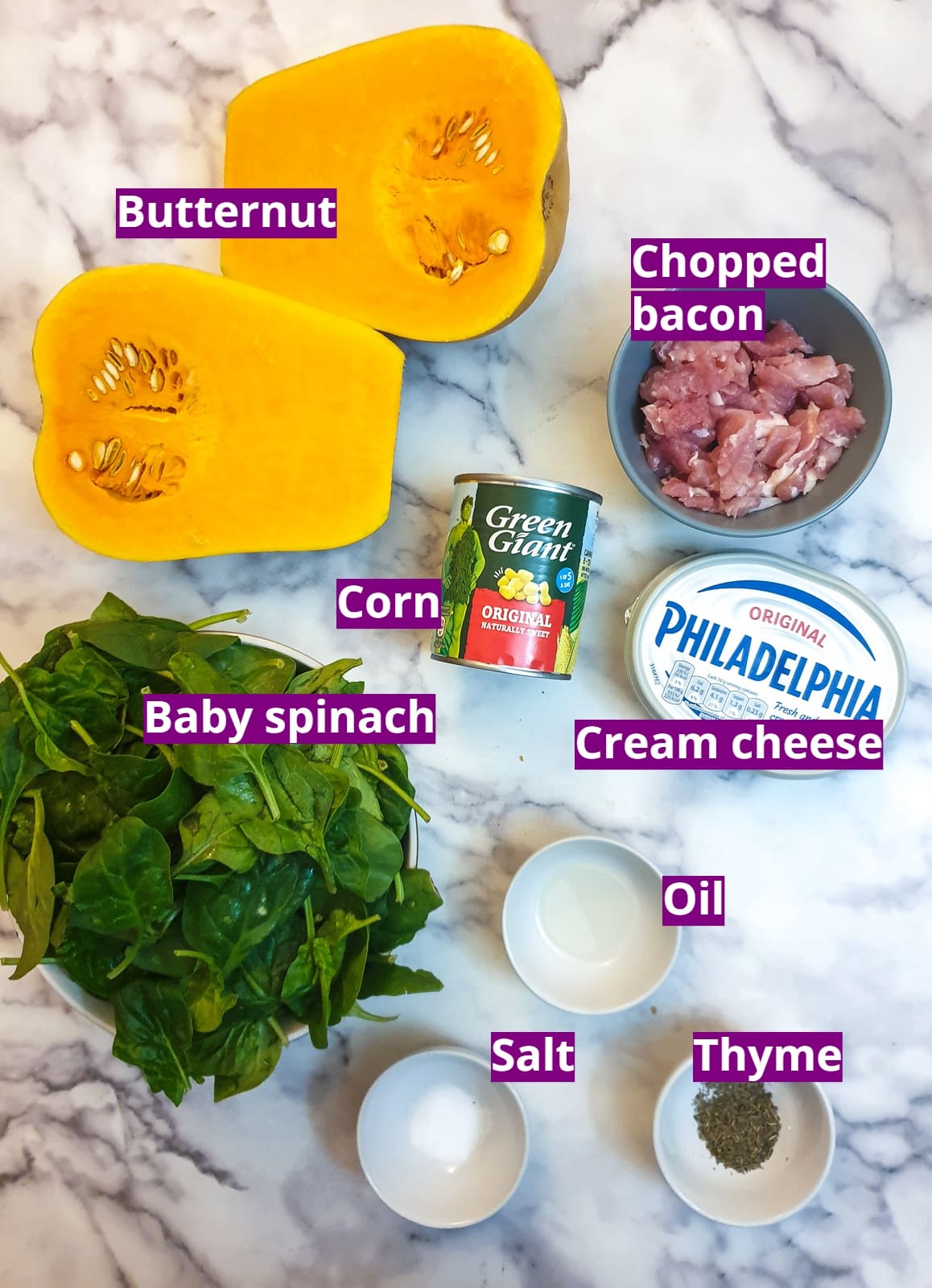Ingredients for roasted stuffed butternuts.