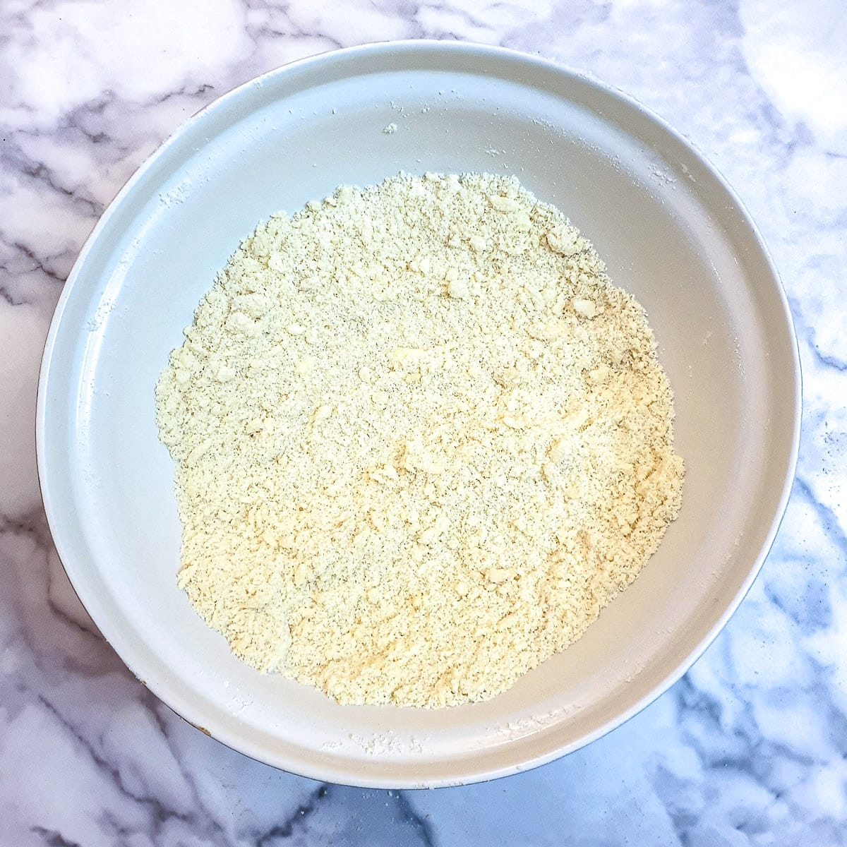 Flour and butter rubbed together to form breadcrumbs.