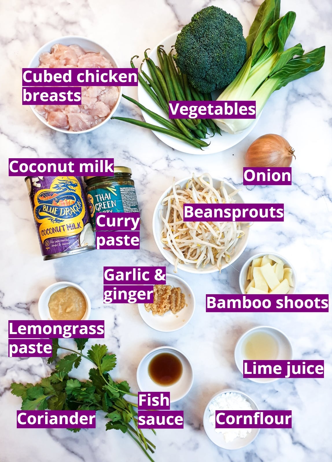 Ingredients for Thai green curry.