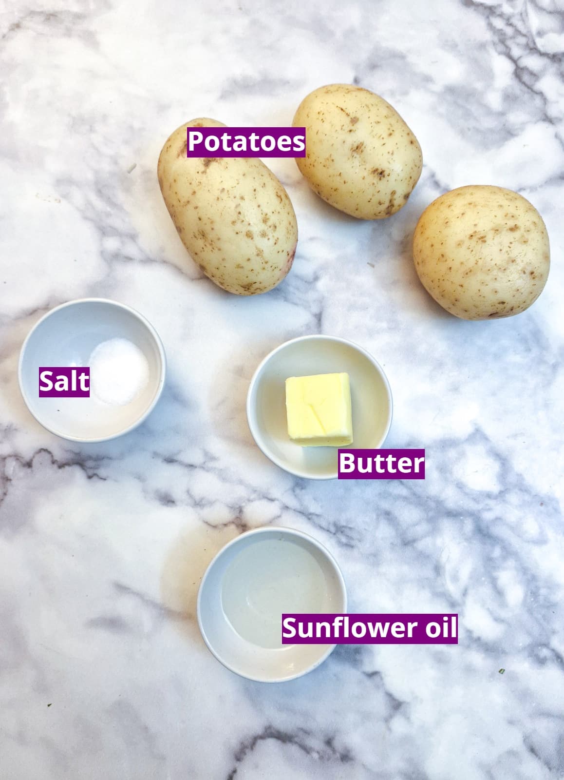 Ingredients for butter roast potatoes.