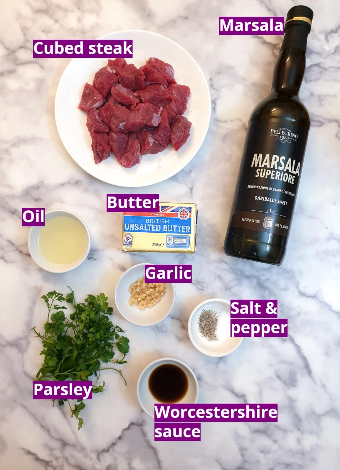 Ingredients for garlic butter steak bites.