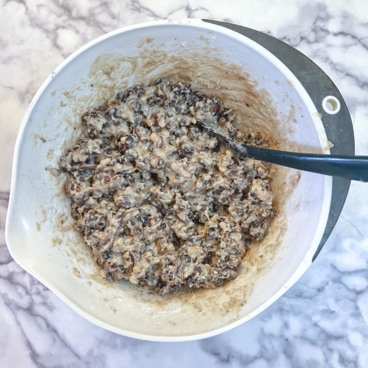 Condensed milk cake batter ready to be transferred to a baking dish.