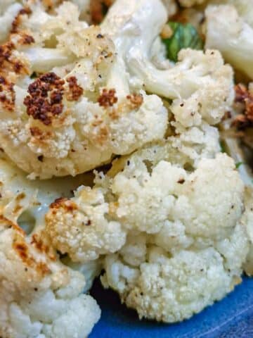 Close up of browned roasted cauliflower.