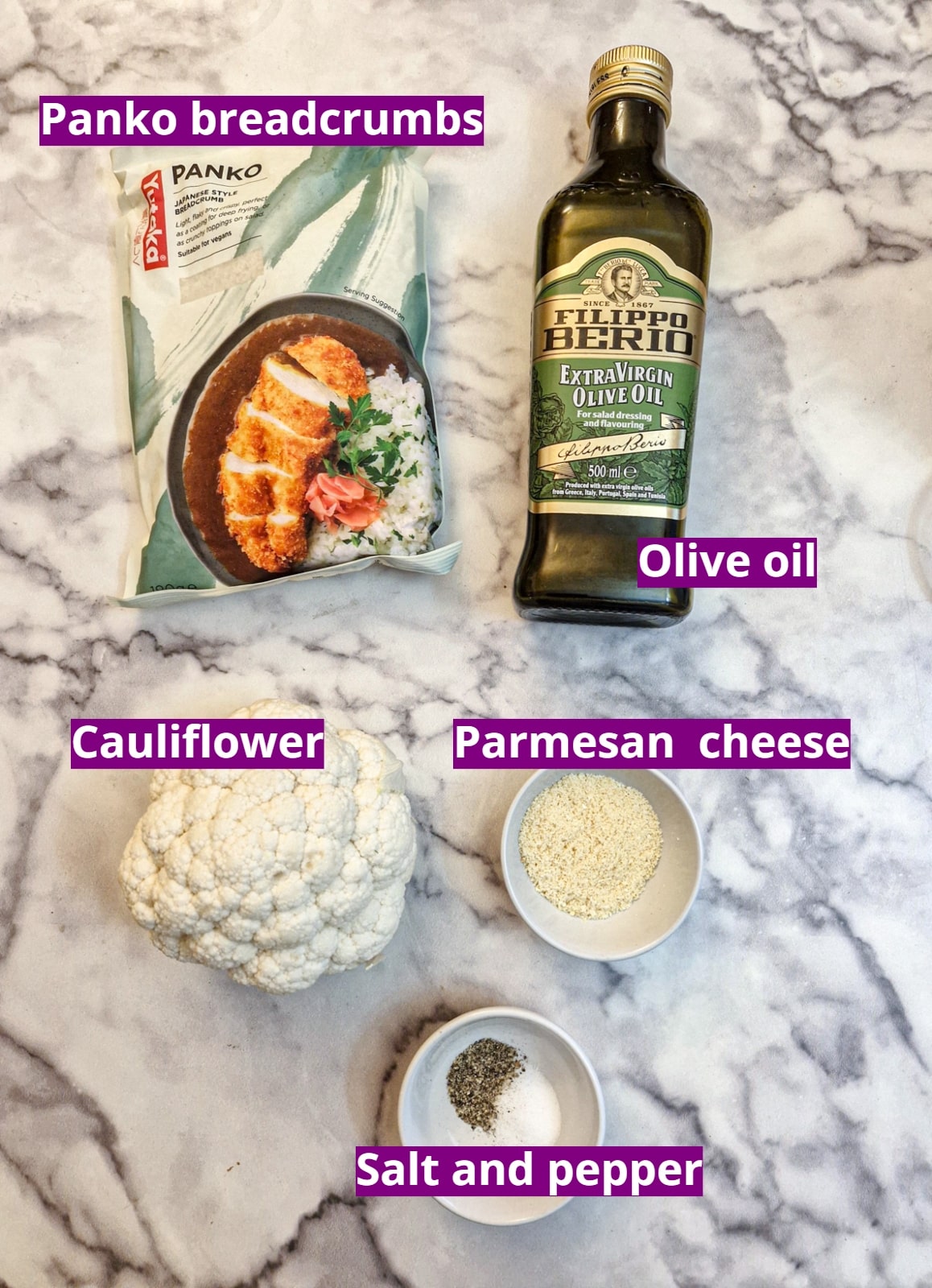 Ingredients for parmesan roasted cauliflower.