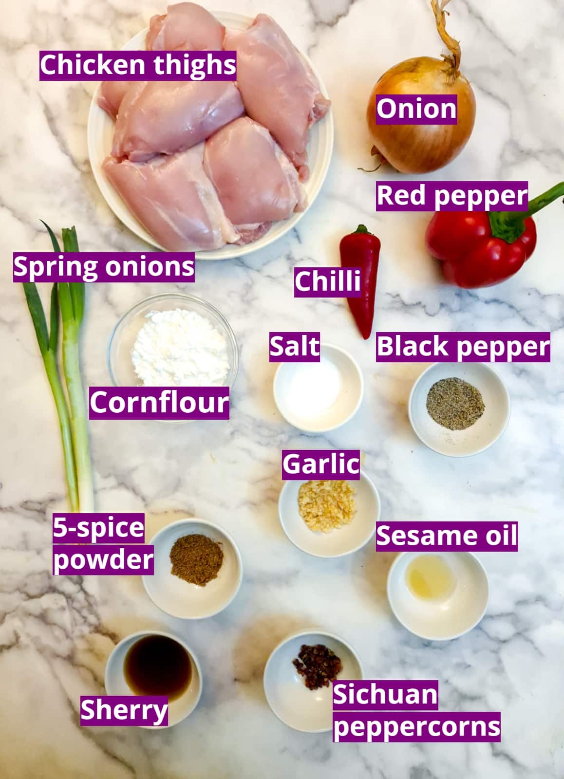 Ingredients for salt and pepper chicken.